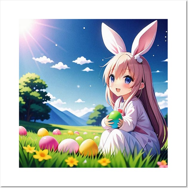 “Easter Egg Hunt” Anime Bunny Girl Wall Art by Mad Tea Garden